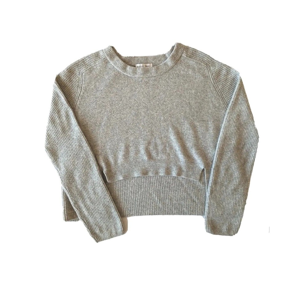 Sylvian Heach Long Sleeve High Low Hem Cropped Sweater Medium Heathered‎ Gray